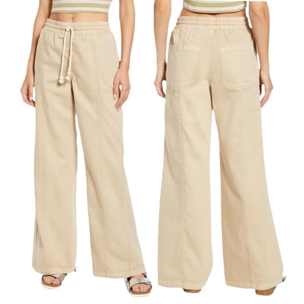 Free People High Waist Wide Leg Drawstring Pants in the Size XS in Stone Color